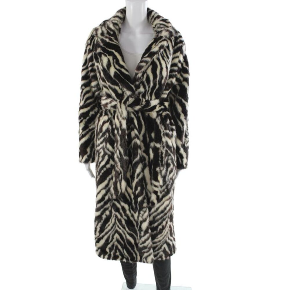 Designer Womens Multicolor Animal Print Overcoat Tie Modacrylic Size M